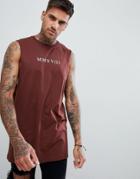 Asos Design Sleeveless T-shirt With Dropped Armhole With Roman Numerals Print - Red