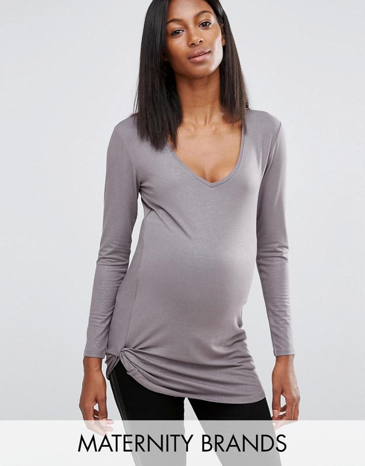 Noppies Maternity Metallic Long Sleeve Top With Ruched Detail - Gray
