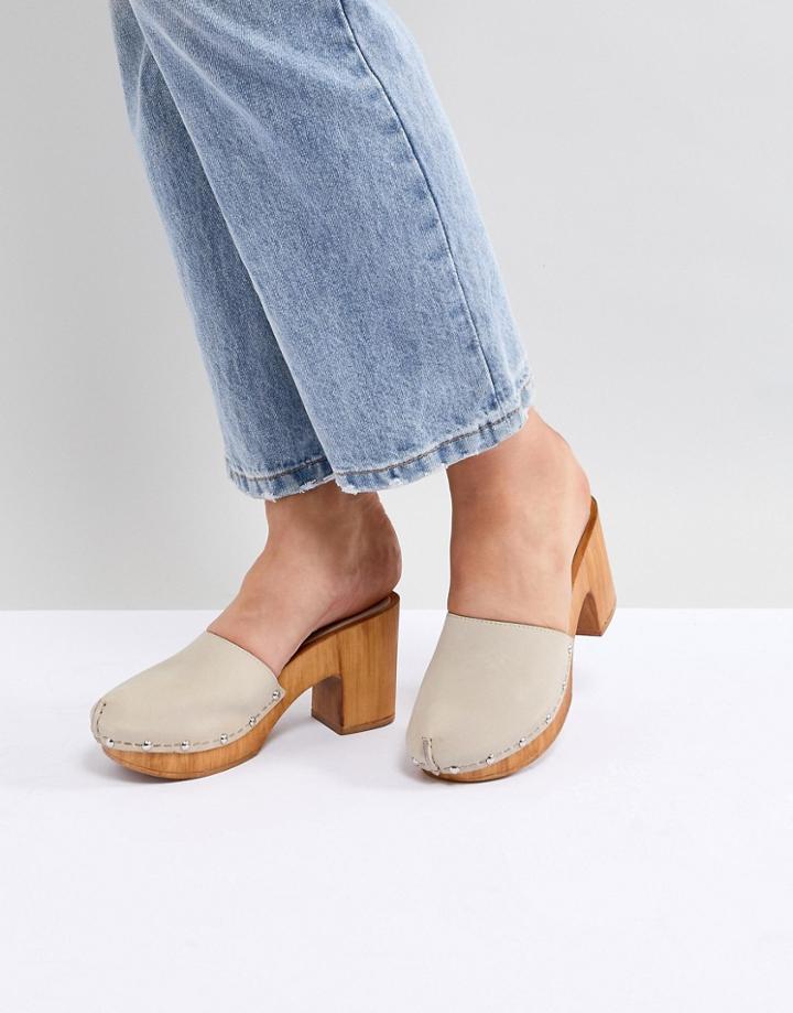 Asos Design Tio Leather Mule Clogs - Beige