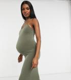 Flounce Maternity Basic Jersey Cami Dress In Khaki-green