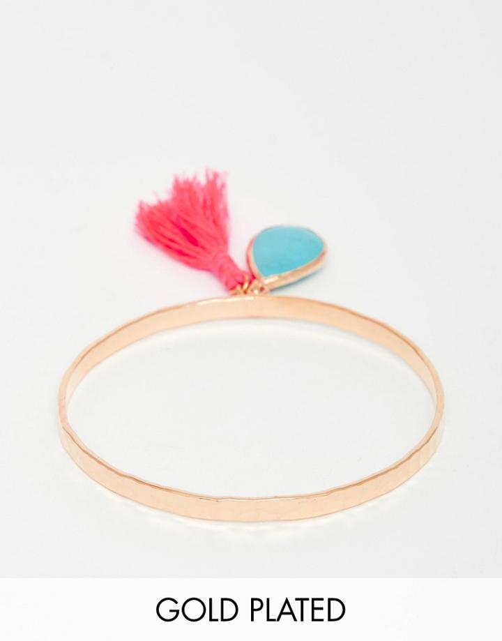 Ottoman Hands Turquoise Stone & Tassel Bracelet - Gold
