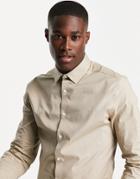 Asos Design Skinny Fit Shirt In Beige-neutral