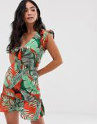 Parisian Tie From Tea Dress In Tropical Print - Red