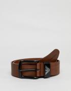 Emporio Armani Leather Logo Textured Jeans Belt In Brown - Brown