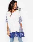 Asos Knit Poncho With Tassle And Pattern Detail - Multi