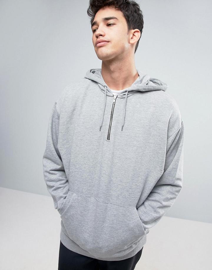 Asos Oversized Hoodie With Half Zip In Gray Marl - Gray