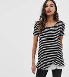 Bluebelle Maternity Striped Wrap Over Top With Short Sleeve In Black And White - Multi