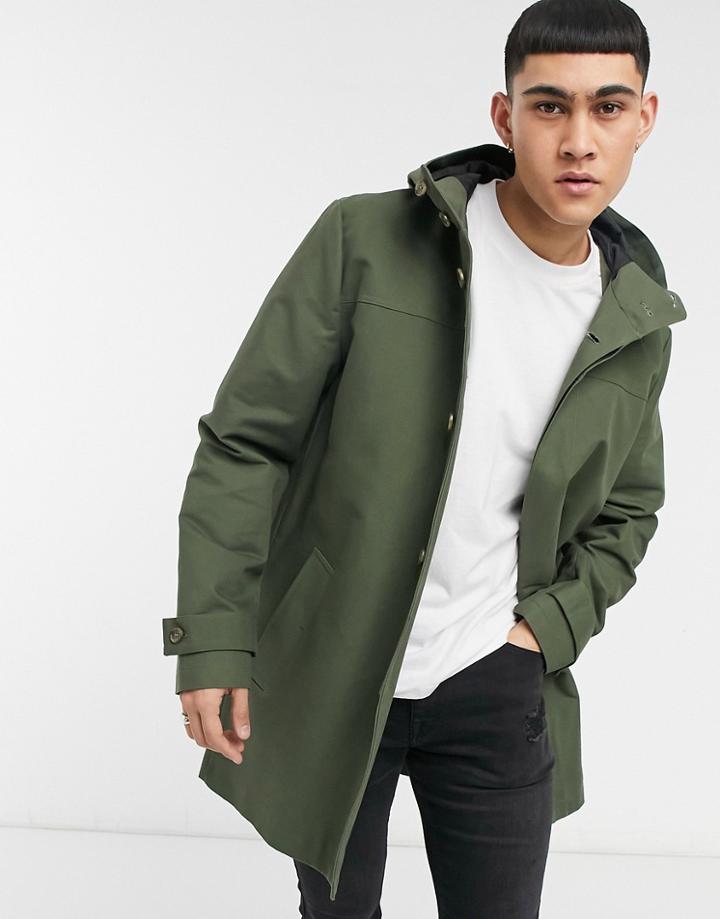 Asos Design Shower Resistant Hooded Trench Coat In Green