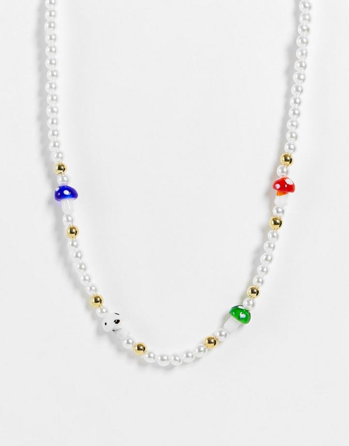Madein. Faux Pearl And Mushroom Beaded Necklace-multi