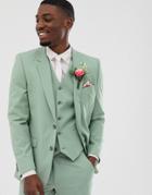 Asos Design Wedding Slim Suit Jacket In Sage Green