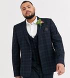 Asos Design Plus Super Skinny Suit Jacket In Blackwatch Plaid Check In Navy