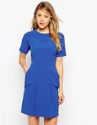 Asos Mini Dress With Soft Drape Pockets - Blue