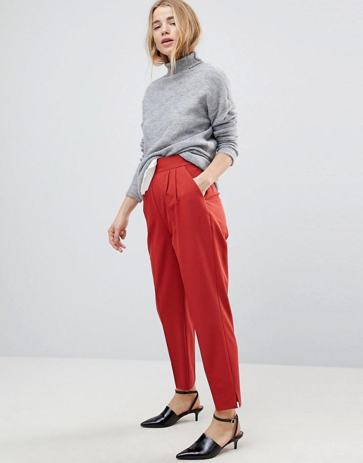 Asos High Waist Tapered Pants - Brown