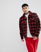 Asos Borg Western Jacket In Red Check - Red
