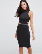Ax Paris Midi Dress With Embellished Waist - Black