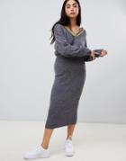 Asos Design Two-piece Midi Skirt In Fluffy Yarn - Gray