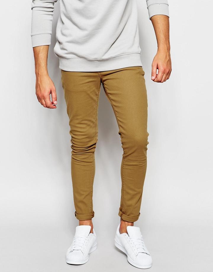 Asos Super Skinny Jeans In Dark Tan - Bone Brown