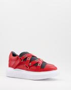Love Moschino Multi Strap Gold Heart Sneakers In Red