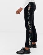 Twisted Tailor Skinny Fit Pants With Floral Side Stripe - Black