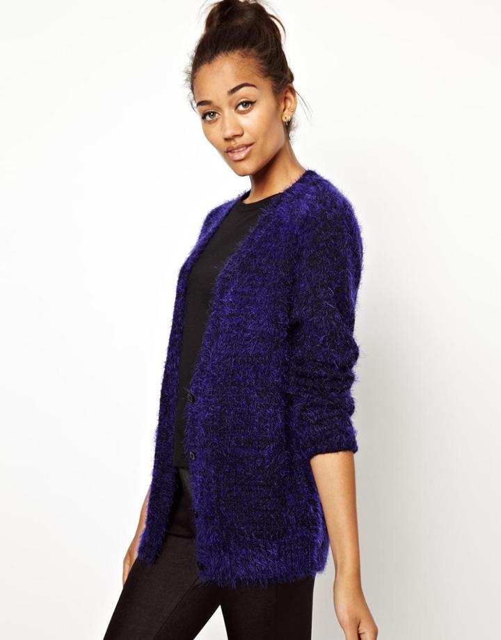 Motel Honey Cardigan In Fluffy Knit
