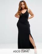 Asos Curve Lace Top Slinky Maxi - Black
