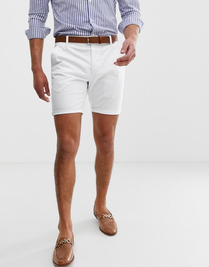 Asos Design Skinny Chino Shorts In White - White