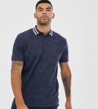Asos Design Tall Relaxed Pique Polo With Tipped Collar And All Over Leaf Print