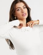 & Other Stories Frill Neck Long Sleeve Top In White
