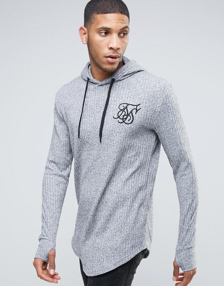 Siksilk Ribbed Hooded Long Sleeve Top - Gray