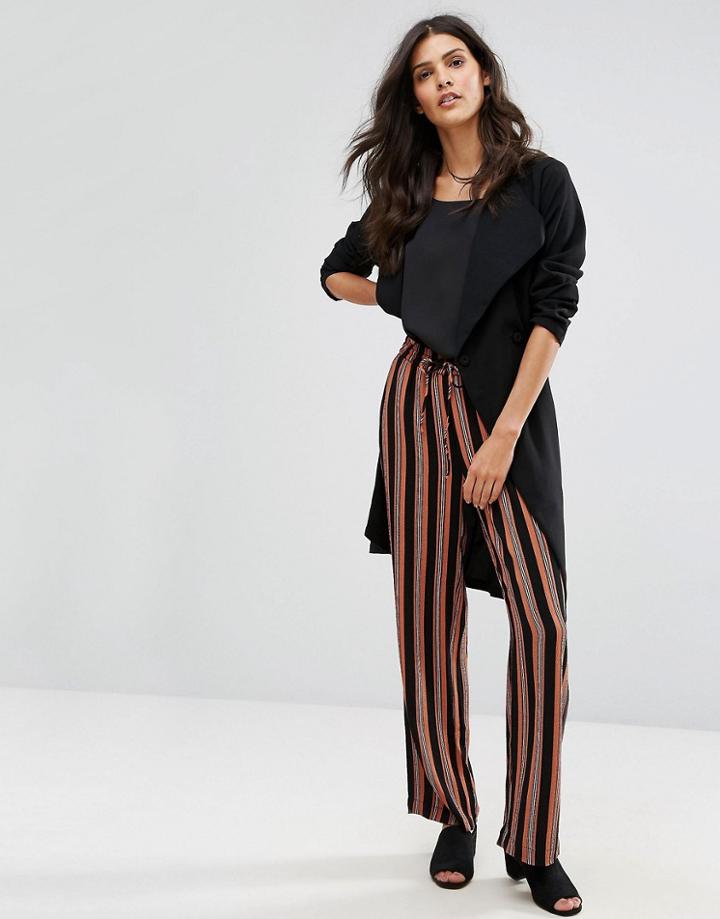 Pieces Libby Striped Wide Leg Pants - Brown