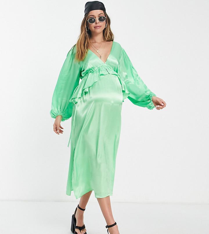 Topshop Maternity Peplum Frill Midi Dress In Green