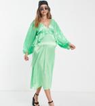 Topshop Maternity Peplum Frill Midi Dress In Green