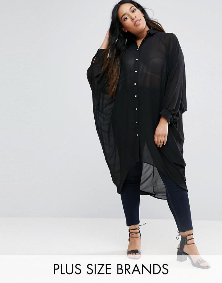 Lovedrobe Plus Midi Shirt With Dip Hem - Black