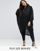 Lovedrobe Plus Midi Shirt With Dip Hem - Black