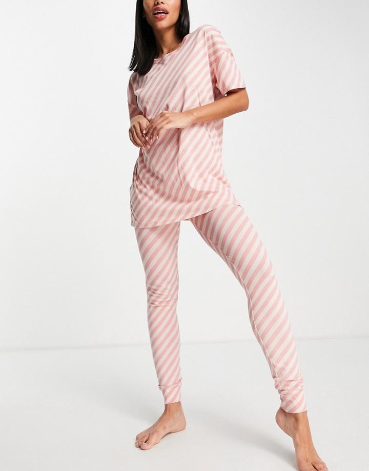 Lindex Sou Chloe Cotton Stripe Print T-shirt And Legging Set In Pink - Lpink