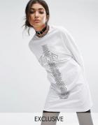 Bones Oversized Long Sleeve T-shirt Dress With Tour Print - White
