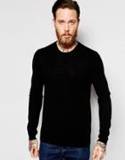 Asos Merino Wool Crew Neck Sweater In Black - Black
