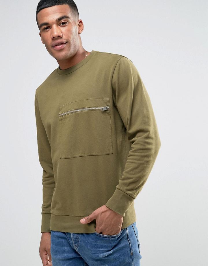 Diesel S-achille Washed Out Sweater Zip Pocket - Green