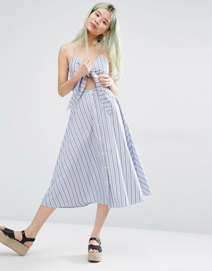 Weekday Tie Front Dress With Button Front Detail - Multi