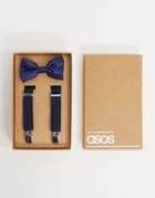 Asos Design Suspender And Bow Tie Set In Navy