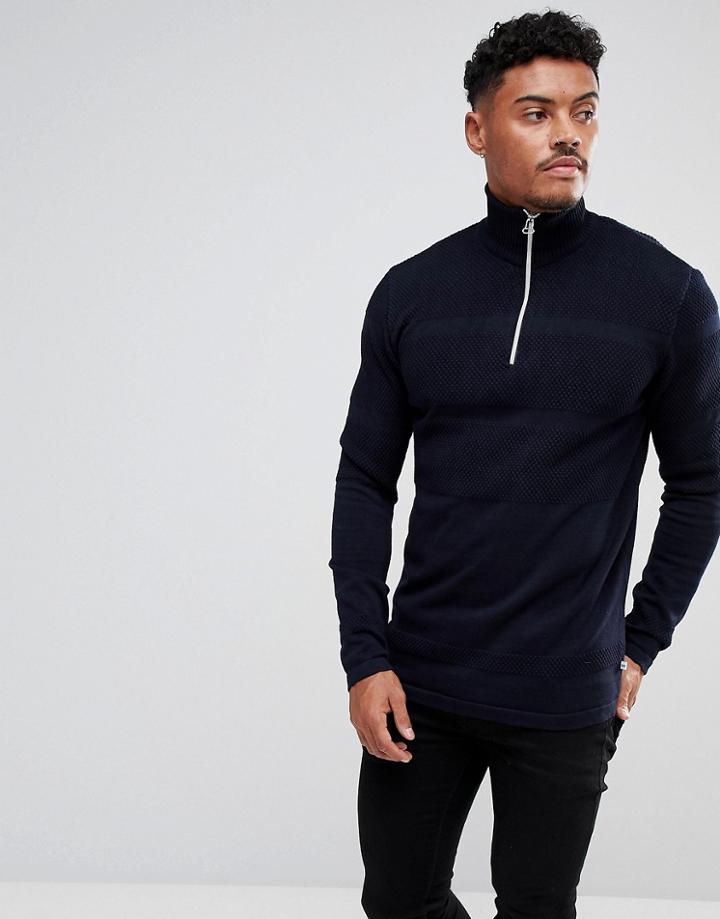 Kronstadt Cotton Half Zip Sweater - Navy