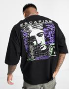 Asos Design Oversized T-shirt In Black With Statue Back Print