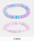 Asos Design Pack Of 2 Stretch Bracelet In Pastel Disc Beads-multi