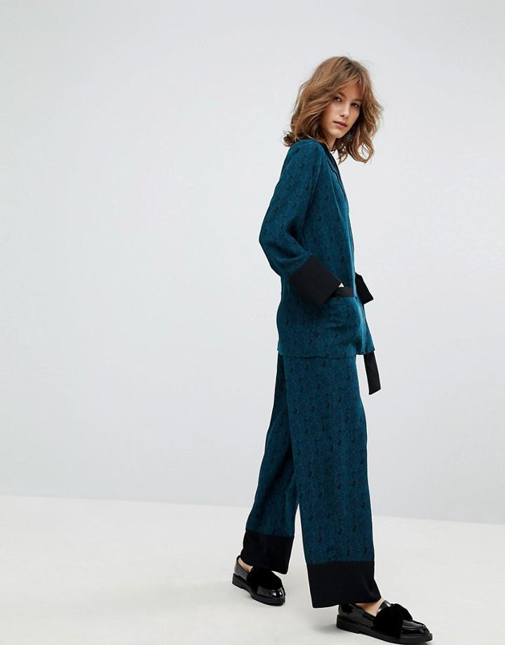 Monki Bird Print High Waist Pants - Black