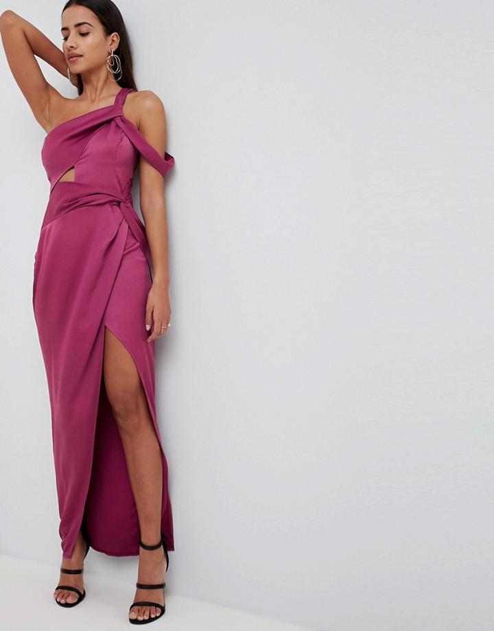 Asos Design Satin Wrap Front Twist Maxi Dress - Pink