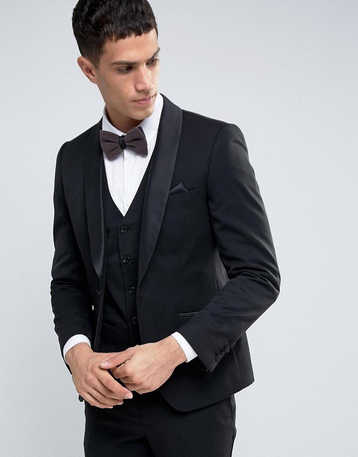 French Connection Black Tuxedo Slim Fit Suit Jacket