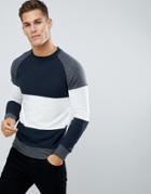 Jack & Jones Premium Sweatshirt With Block Panel Stripe - Navy