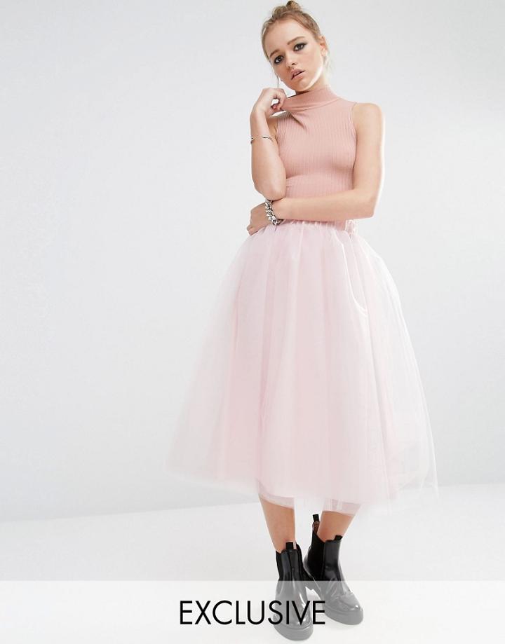 Reclaimed Vintage Tulle Midi Skirt - Pink