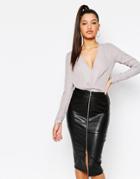 Missguided Twist Front Blouse - Gray
