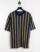 Jack & Jones Originals Oversize Vertical Stripe T-shirt In Navy